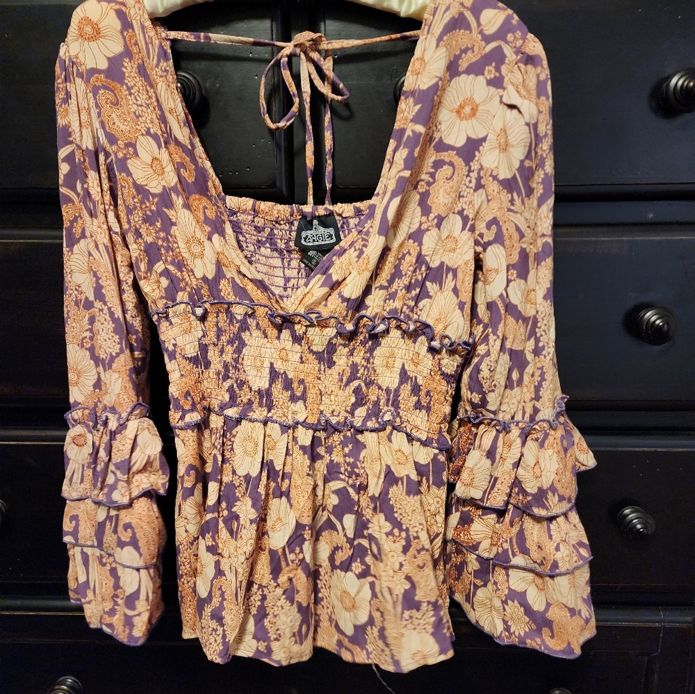 Angie Peplum Ruffle Sleeve Blouse